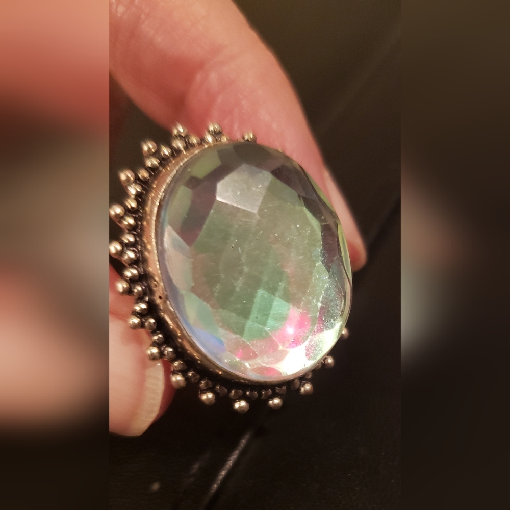 Rainbow Topaz Ring Sz 8.5, Different Colors Every Way The Light Hits It. 925S